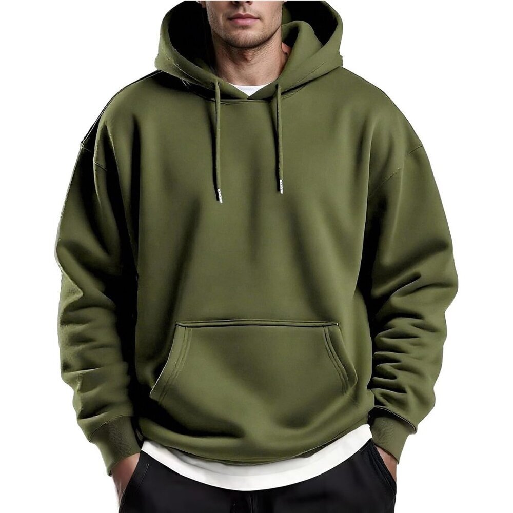 Coofandy Men Army Green Pullover Fleece Hooded Sweatshirt with Kanga Pocket